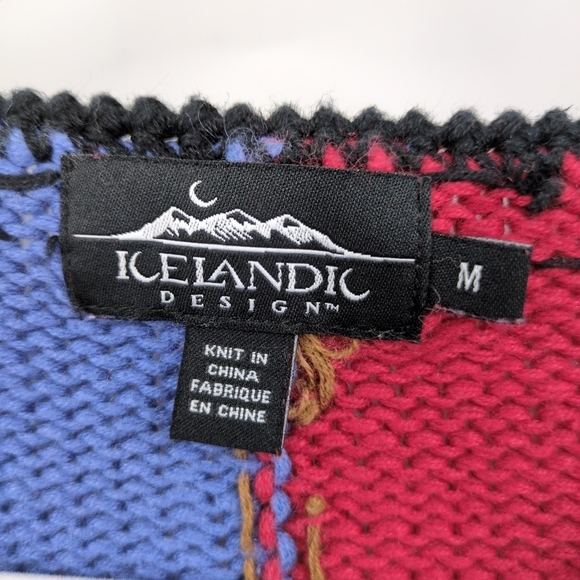 Icelandic Design Knit Cotton Cardigan Sweater Eclectic Patchwork Colorful Medium - Picture 5 of 7